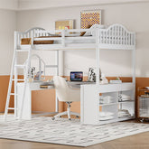 Bellemave® Full Size Wooden Loft Bed with U - shaped Desk,Storage Compartments and Tri - fold Mirror - Bellemave